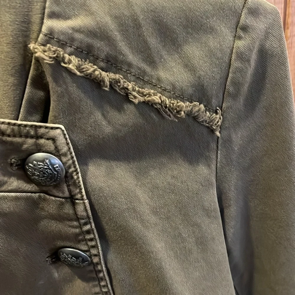 Free People olive green denim military style ruffle jacket - Picture 4 of 12